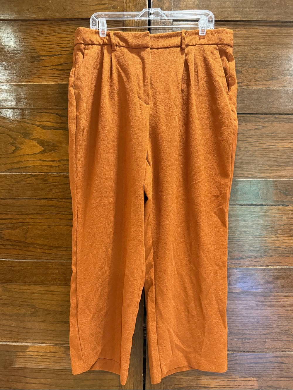 Nine West 18 petite wide leg Rust Orange Tailored Pants crinkle fabric lose fit